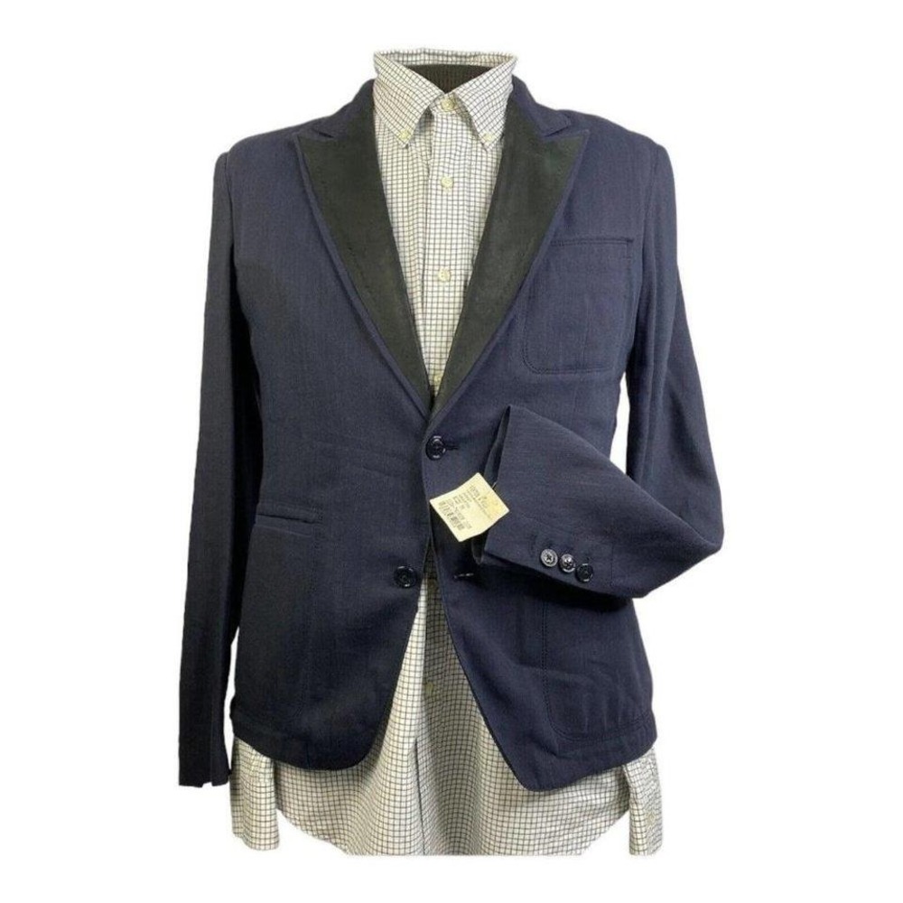 NWT Viktor & Rolf Monsieur Blue w/ Black Lapel Ramie Viscose Sport Coat Mens 38R